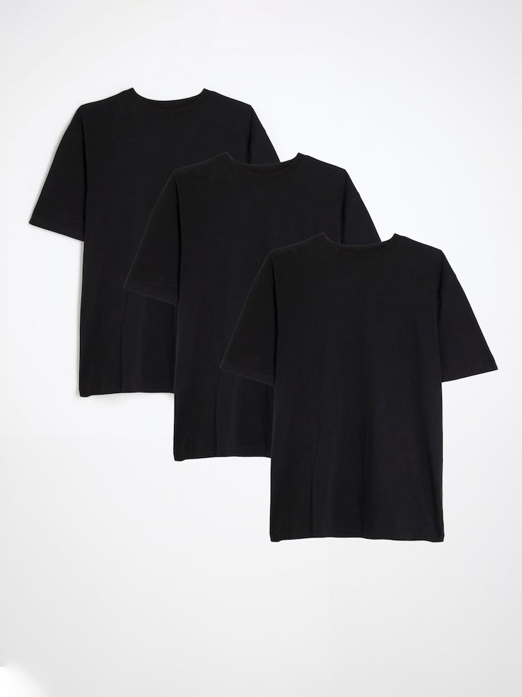 River Island Black Regular Fit T-Shirts 3 Pack - Image 1 of 6