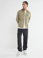 River Island Green Twill Snap 100% Cotton Overshirt - Image 1 of 5