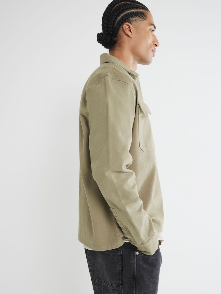 River Island Green Twill Snap 100% Cotton Overshirt - Image 2 of 5