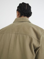 River Island Green Twill Snap 100% Cotton Overshirt - Image 3 of 5