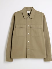 River Island Green Twill Snap 100% Cotton Overshirt - Image 4 of 5