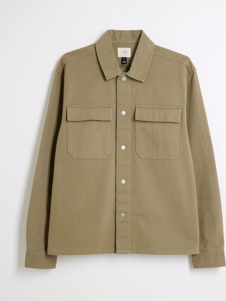 Buy River Island Green Twill Snap 100% Cotton Overshirt from Next Oman