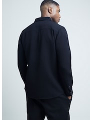 River Island Black Slim Fit Waffle 100% Cotton Shirt - Image 2 of 7