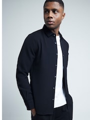 River Island Black Slim Fit Waffle 100% Cotton Shirt - Image 3 of 7