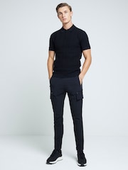 River Island Black Herringbone Muscle Fit Polo Shirt - Image 2 of 6