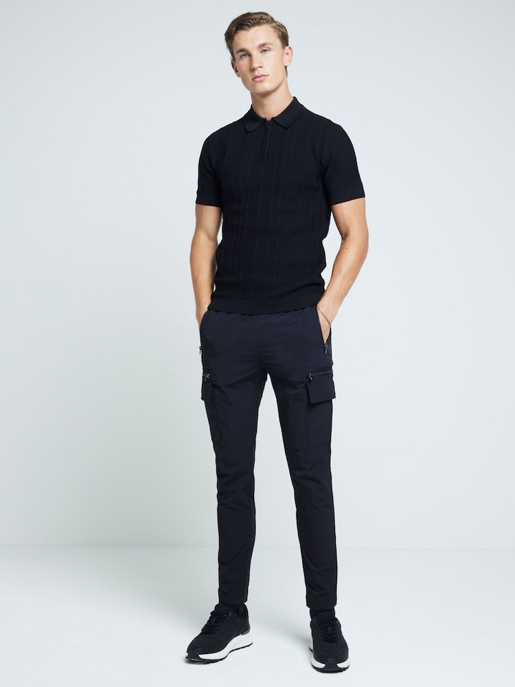 River Island Black Herringbone Muscle Fit Polo Shirt - Image 2 of 6