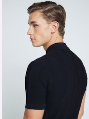 River Island Black Herringbone Muscle Fit Polo Shirt - Image 4 of 6