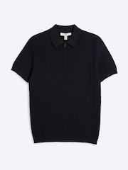 River Island Black Herringbone Muscle Fit Polo Shirt - Image 5 of 6