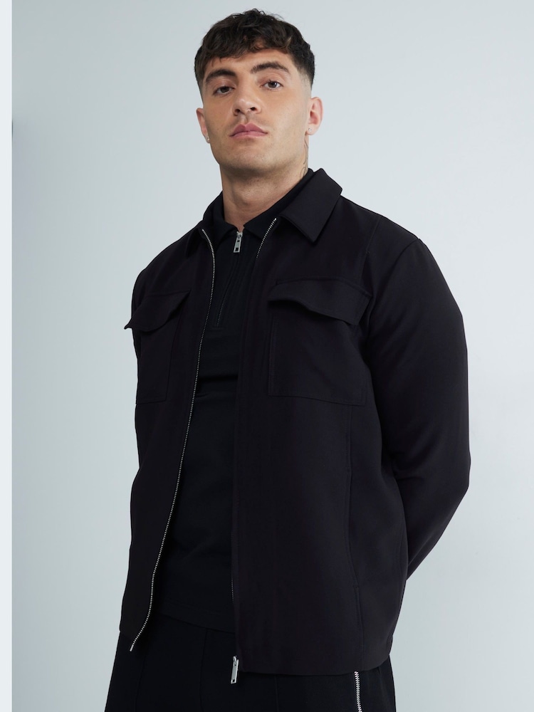 River Island Black Ponti 100% Cotton Shacket - Image 1 of 6