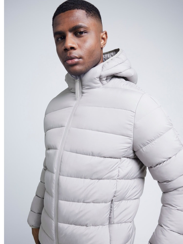 River Island Grey Quilted Hooded Puffer Jacket - Image 4 of 6