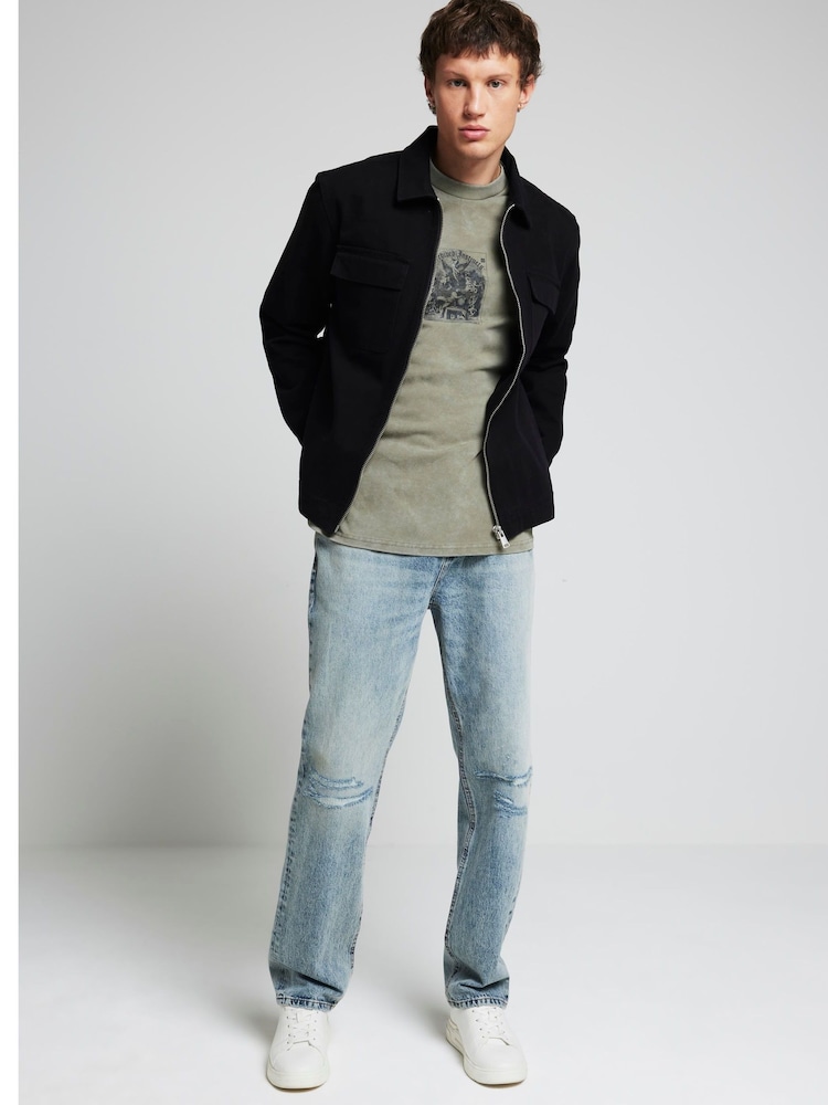 River Island Black Twill Zipper 100% Cotton Overshirt - Image 2 of 6 River Island Black Twill Zipper 100% Cotton Overshirt - Image 2 of 6