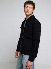 River Island Black Twill Zipper 100% Cotton Overshirt - Image 3 of 6