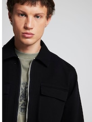 River Island Black Twill Zipper 100% Cotton Overshirt - Image 4 of 6