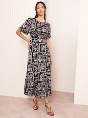 Friends Like These Black Petite Satin Angel Sleeve Empire Midi Dress - Image 1 of 4
