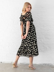 Lovedrobe Star Detail Puff Sleeve Midi Black Dress - Image 2 of 6