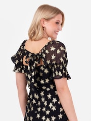 Lovedrobe Star Detail Puff Sleeve Midi Black Dress - Image 4 of 6