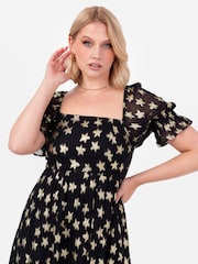 Lovedrobe Star Detail Puff Sleeve Midi Black Dress - Image 6 of 6