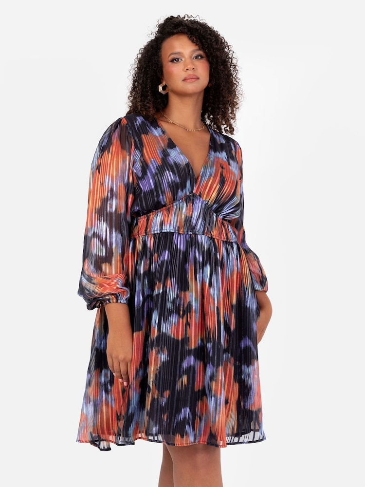 Lovedrobe Blue Elasticated Waist V-Neck Mini Dress - Image 2 of 6