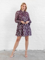 Lovedrobe Purple Metallic Dobby Frill Neck Swing Dress - Image 1 of 6