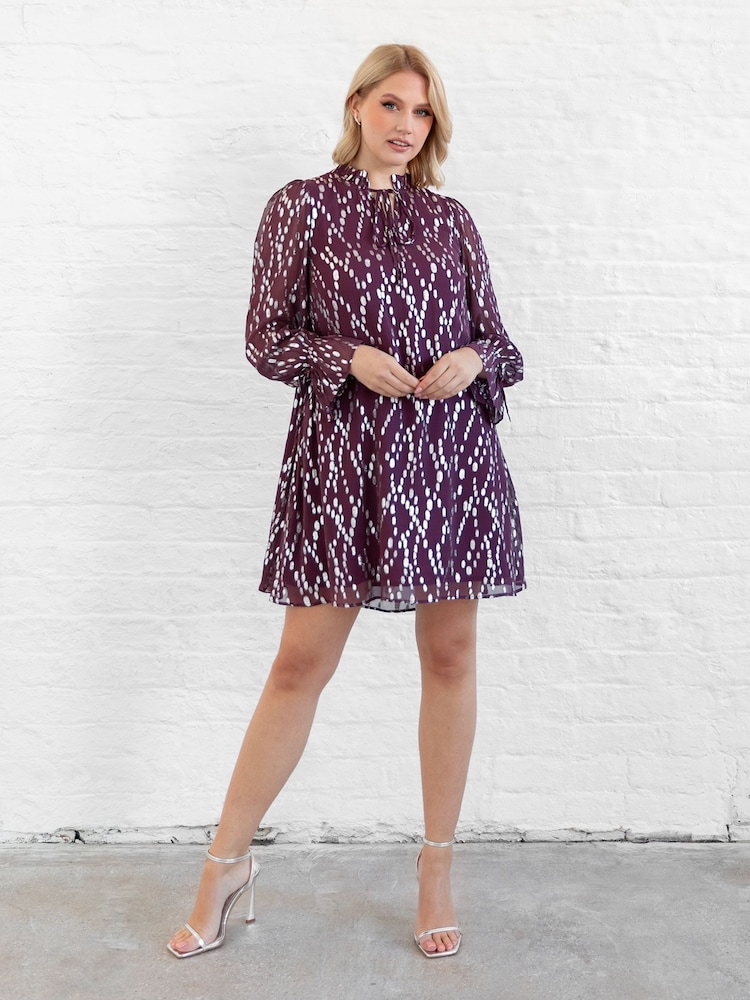 Lovedrobe Purple Metallic Dobby Frill Neck Swing Dress - Image 1 of 6