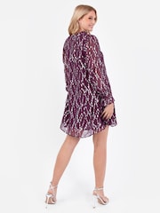 Lovedrobe Purple Metallic Dobby Frill Neck Swing Dress - Image 2 of 6