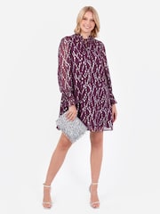 Lovedrobe Purple Metallic Dobby Frill Neck Swing Dress - Image 3 of 6