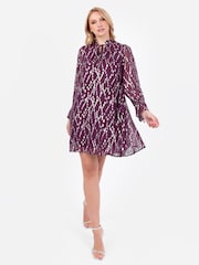 Lovedrobe Purple Metallic Dobby Frill Neck Swing Dress - Image 4 of 6