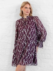 Lovedrobe Purple Metallic Dobby Frill Neck Swing Dress - Image 5 of 6