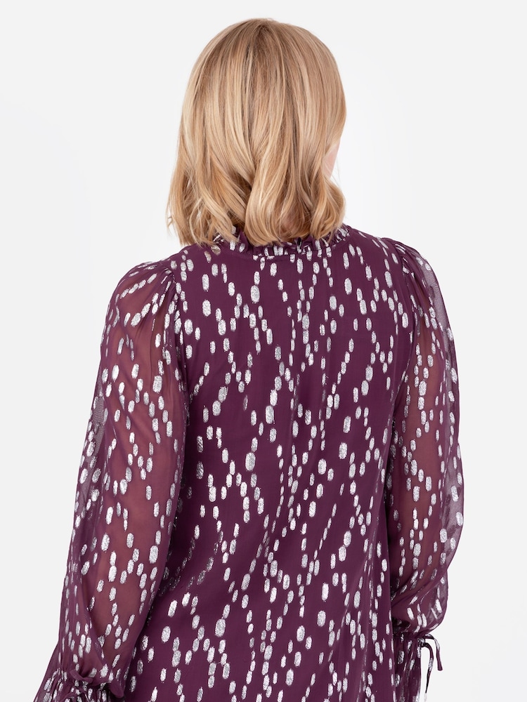 Lovedrobe Purple Metallic Dobby Frill Neck Swing Dress - Image 6 of 6
