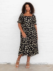 Lovedrobe Star Detail Puff Sleeve Midi Black Dress - Изображение 1 из 6