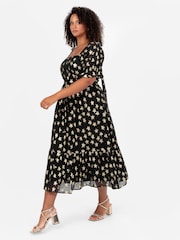 Lovedrobe Star Detail Puff Sleeve Midi Black Dress - Изображение 3 из 6
