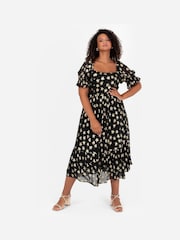 Lovedrobe Star Detail Puff Sleeve Midi Black Dress - Изображение 4 из 6