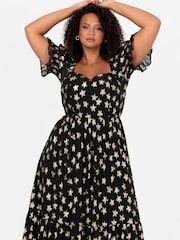 Lovedrobe Star Detail Puff Sleeve Midi Black Dress - Изображение 5 из 6