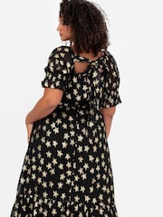 Lovedrobe Star Detail Puff Sleeve Midi Black Dress - Изображение 6 из 6