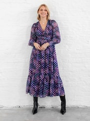Lovedrobe Purple Button Front Midaxi Dress With Metallic Dobby - Image 1 of 6