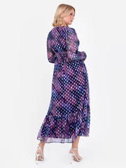 Lovedrobe Purple Button Front Midaxi Dress With Metallic Dobby - Image 2 of 6