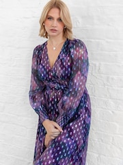Lovedrobe Purple Button Front Midaxi Dress With Metallic Dobby - Image 3 of 6