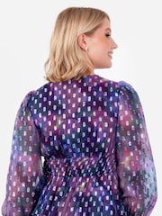 Lovedrobe Purple Button Front Midaxi Dress With Metallic Dobby - Image 4 of 6