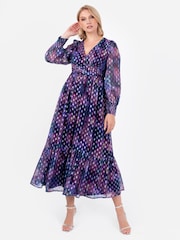 Lovedrobe Purple Button Front Midaxi Dress With Metallic Dobby - Image 5 of 6