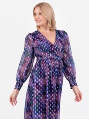 Lovedrobe Purple Button Front Midaxi Dress With Metallic Dobby - Image 6 of 6