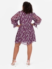 Lovedrobe Purple Metallic Dobby Frill Neck Swing Dress - Image 2 of 5