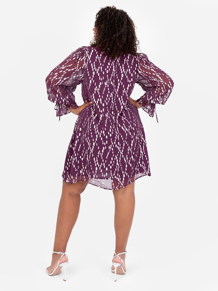 Lovedrobe Purple Metallic Dobby Frill Neck Swing Dress - Image 2 of 5 Lovedrobe Purple Metallic Dobby Frill Neck Swing Dress - Image 2 of 5