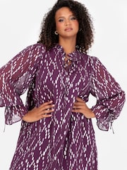 Lovedrobe Purple Metallic Dobby Frill Neck Swing Dress - Image 3 of 5