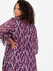 Lovedrobe Purple Metallic Dobby Frill Neck Swing Dress - Image 4 of 5
