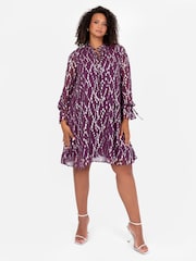 Lovedrobe Purple Metallic Dobby Frill Neck Swing Dress - Image 5 of 5
