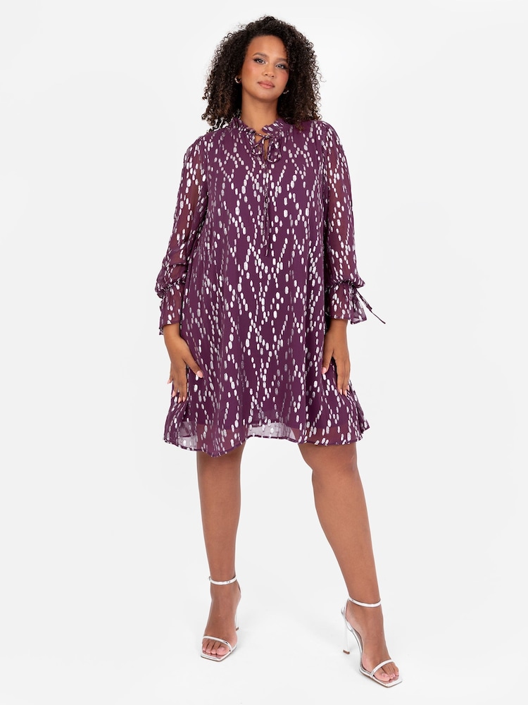 Lovedrobe Purple Metallic Dobby Frill Neck Swing Dress - Image 5 of 5 Lovedrobe Purple Metallic Dobby Frill Neck Swing Dress - Image 5 of 5