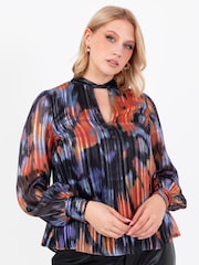Lovedrobe Blue Twist Neck Long Sleeve Blouse - Image 1 of 4