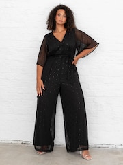Lovedrobe Clip Spot Black Jumpsuit With Waist Tie - Image 1 of 6