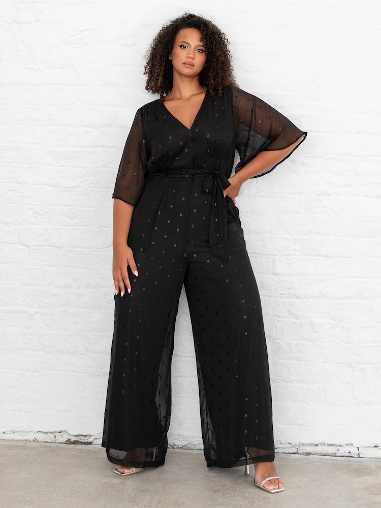 Lovedrobe Clip Spot Black Jumpsuit With Waist Tie - Image 1 of 6