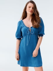 Dark Blue Lightweight Lyocell Mini Summer Dress - Image 3 of 7